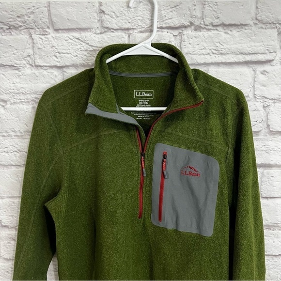 LL Bean North Ridge Fleece Mens Size M Reg Olive Green 1/4 Zip Slightly Fitted - Picture 6 of 6